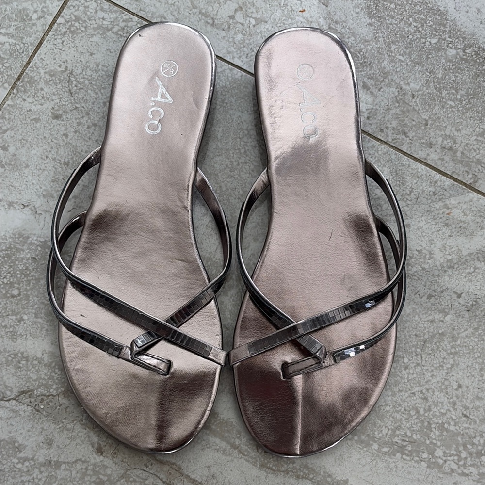 ACO Silver Sandals with Minimalist Crisscross Straps